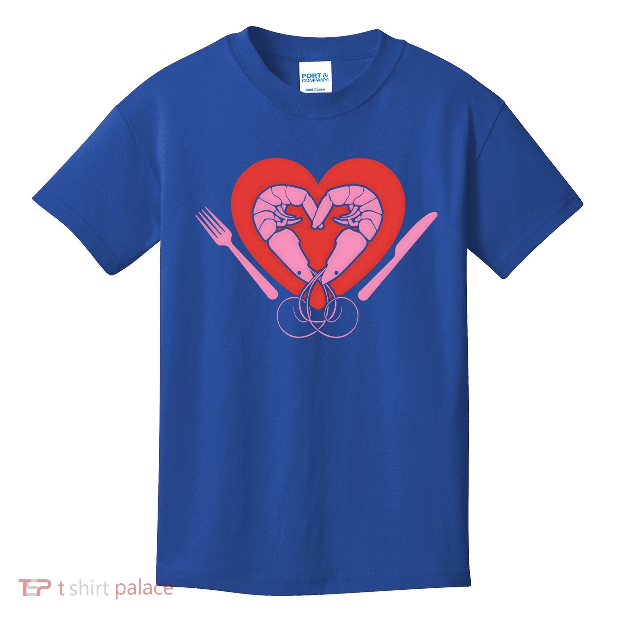 Cute Prawn Valentines Day Heart Shrimp Chef Fork Knife Gift Kids T-Shirt