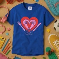 Cute Prawn Valentines Day Heart Shrimp Chef Fork Knife Gift Kids T-Shirt thumb 3