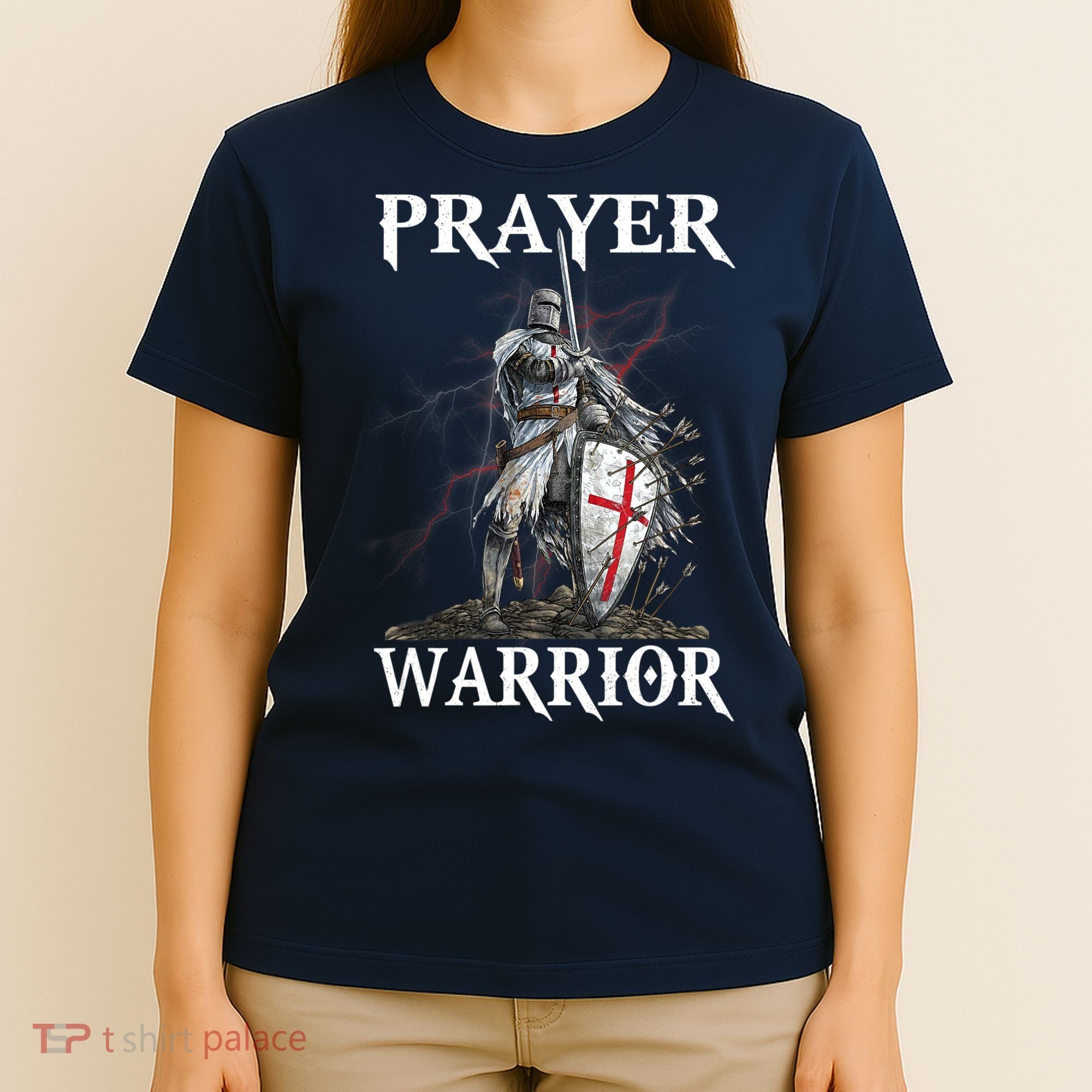 Christian Prayer Warrior Jesus Cross Religious Messages T-Shirt
