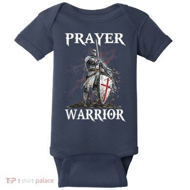Christian Prayer Warrior Jesus Cross Religious Messages Baby Bodysuit
