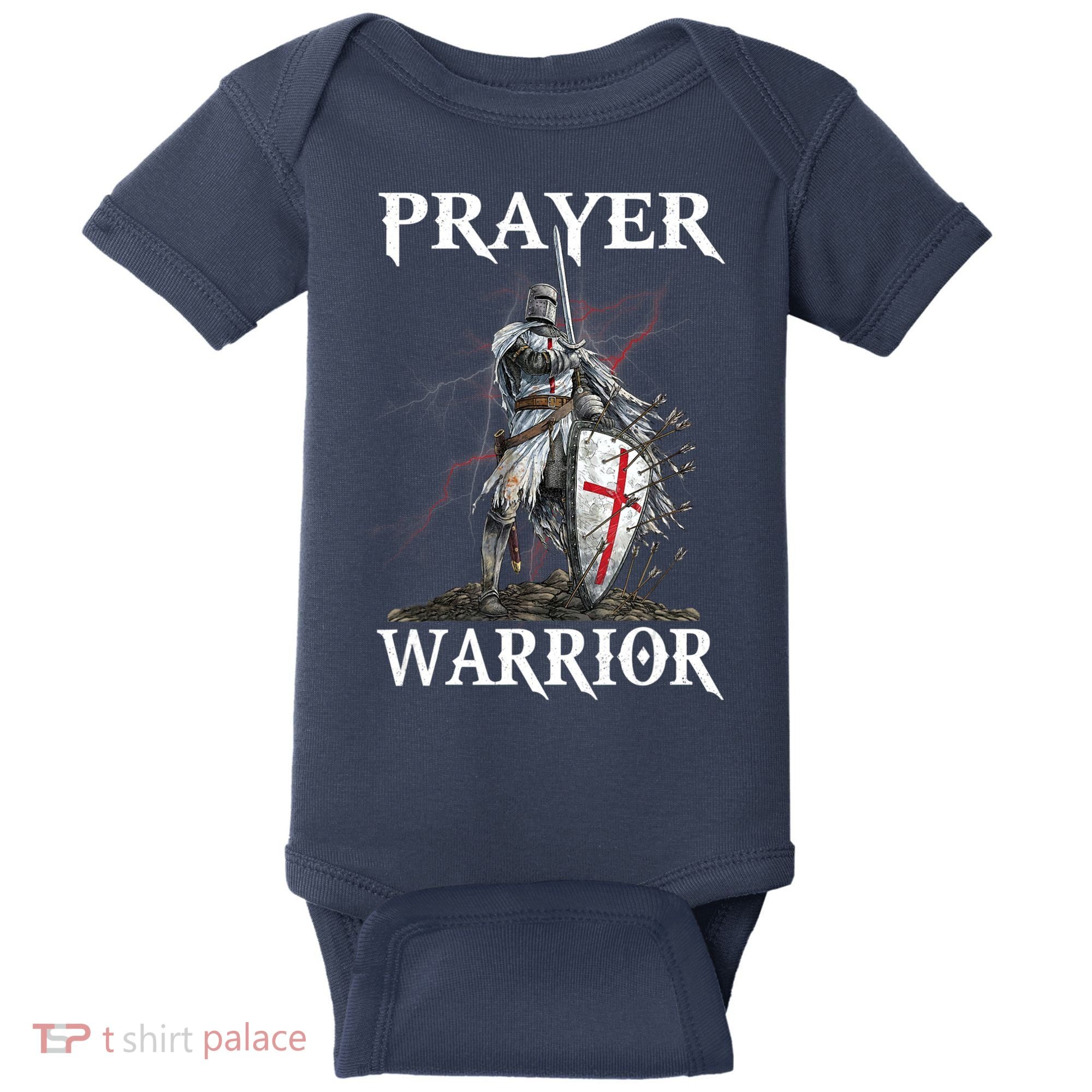 Christian Prayer Warrior Jesus Cross Religious Messages Baby Bodysuit