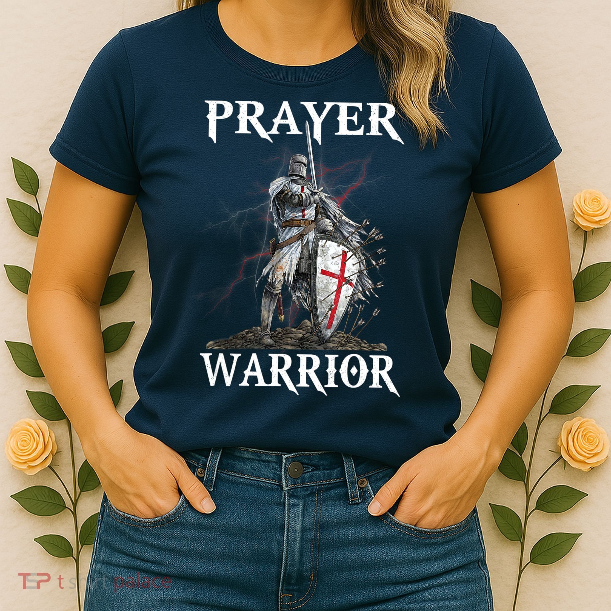 Christian Prayer Warrior Jesus Cross Religious Messages Women's T-Shirt