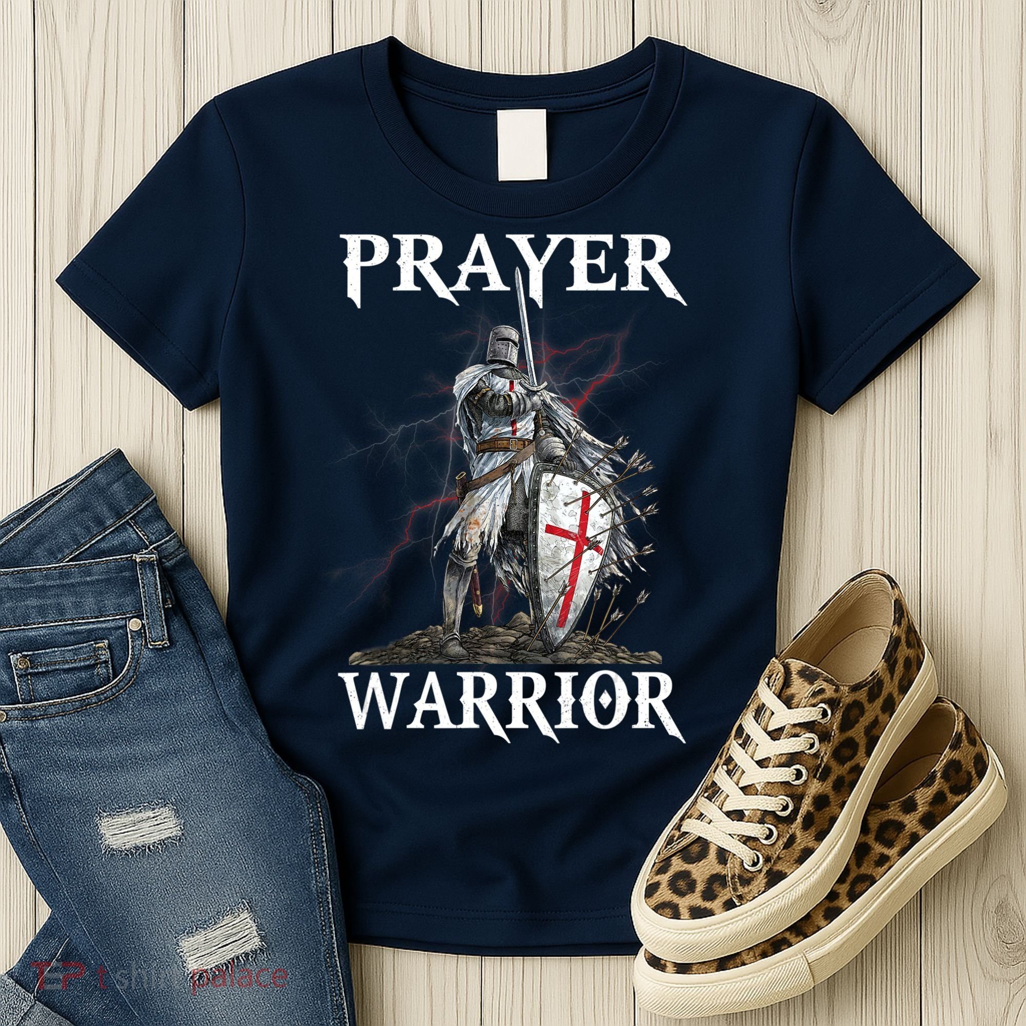 Christian Prayer Warrior Jesus Cross Religious Messages Women's T-Shirt