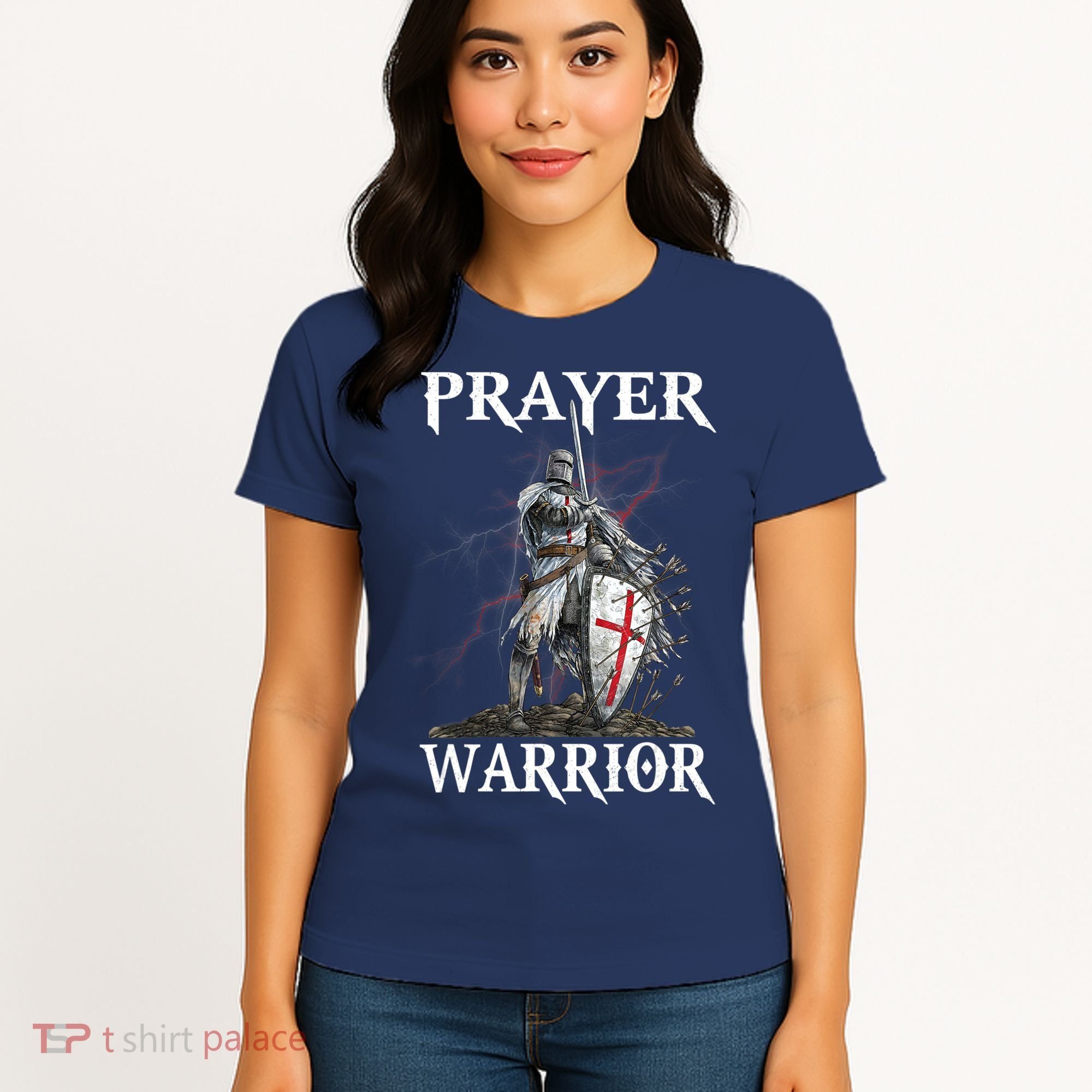 Christian Prayer Warrior Jesus Cross Religious Messages Women's T-Shirt