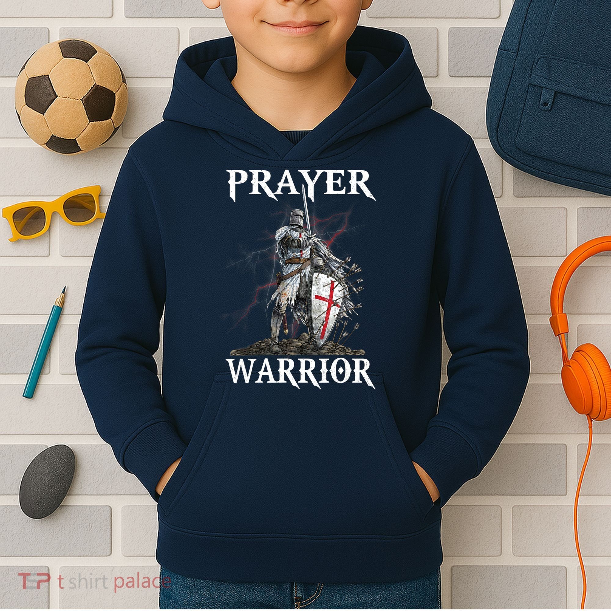 Christian Prayer Warrior Jesus Cross Religious Messages Kids Hoodie