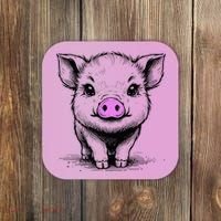 Cute Pig With Nose Drawing Coaster thumb 0