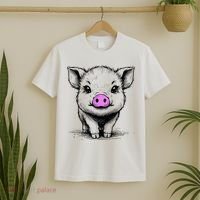 Cute Pig With Nose Drawing T-Shirt thumb 2