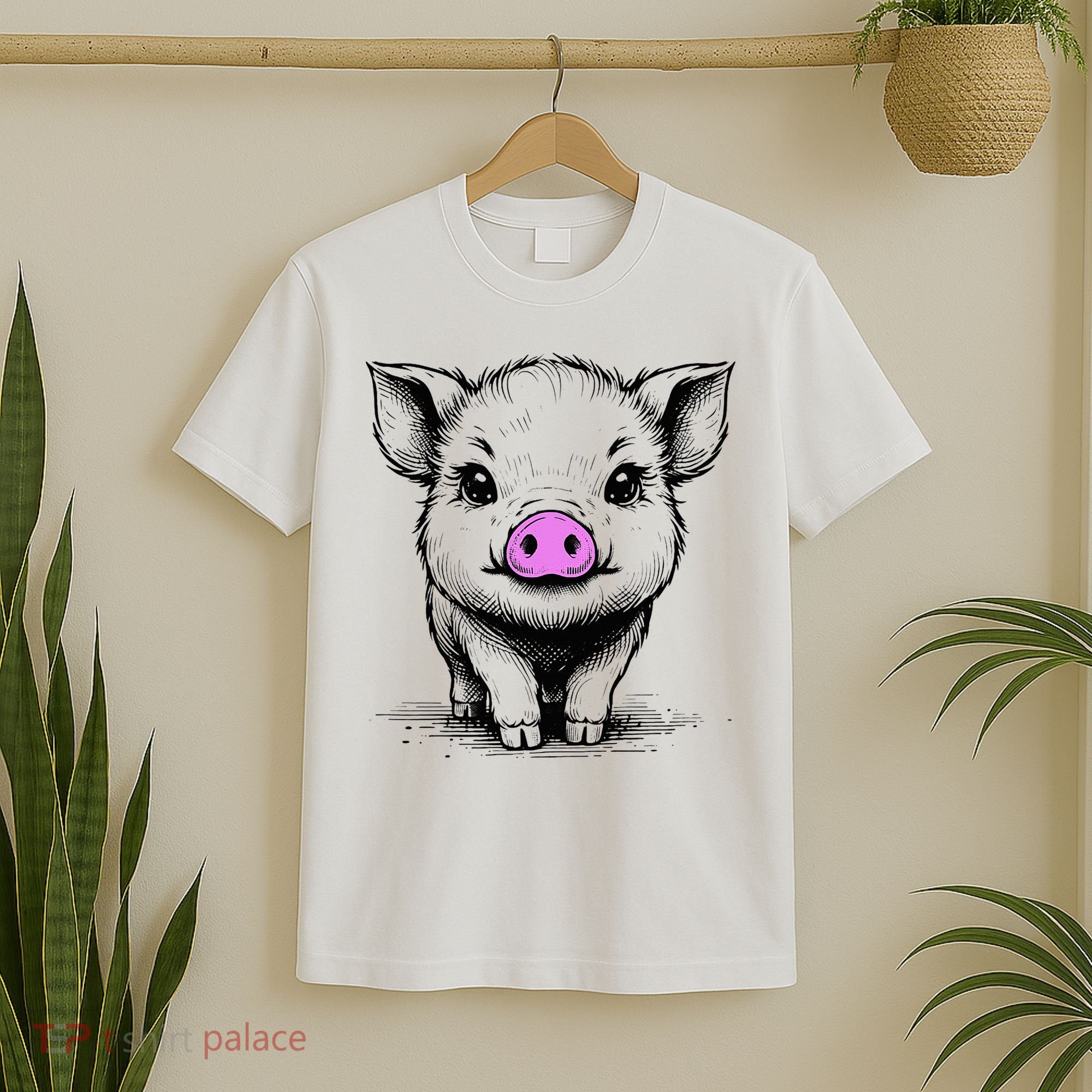 Cute Pig With Nose Drawing T-Shirt