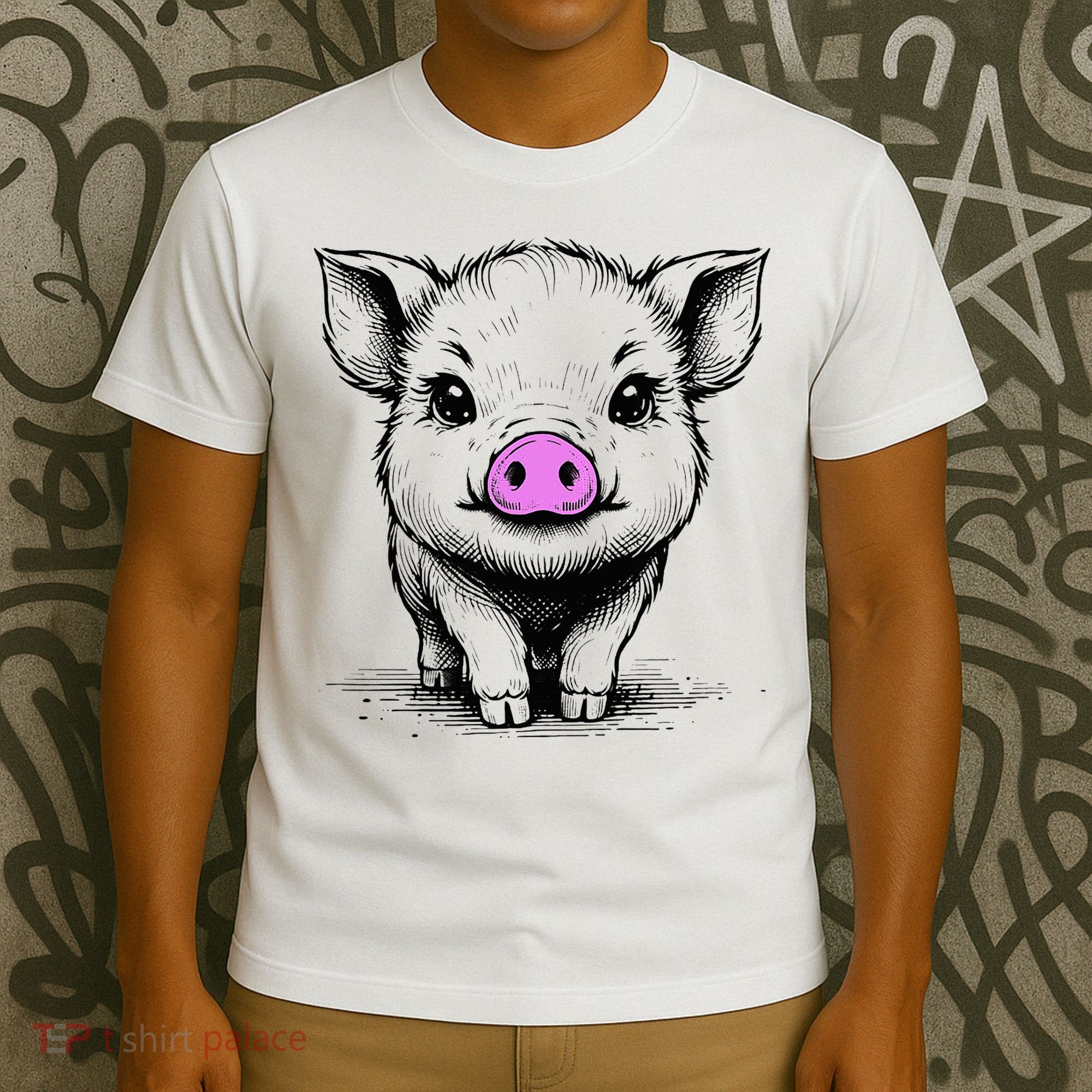 Cute Pig With Nose Drawing T-Shirt