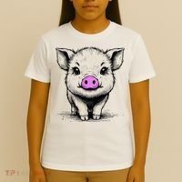 Cute Pig With Nose Drawing T-Shirt thumb 4