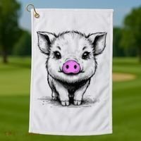 Cute Pig With Nose Drawing Golf Towel thumb 1