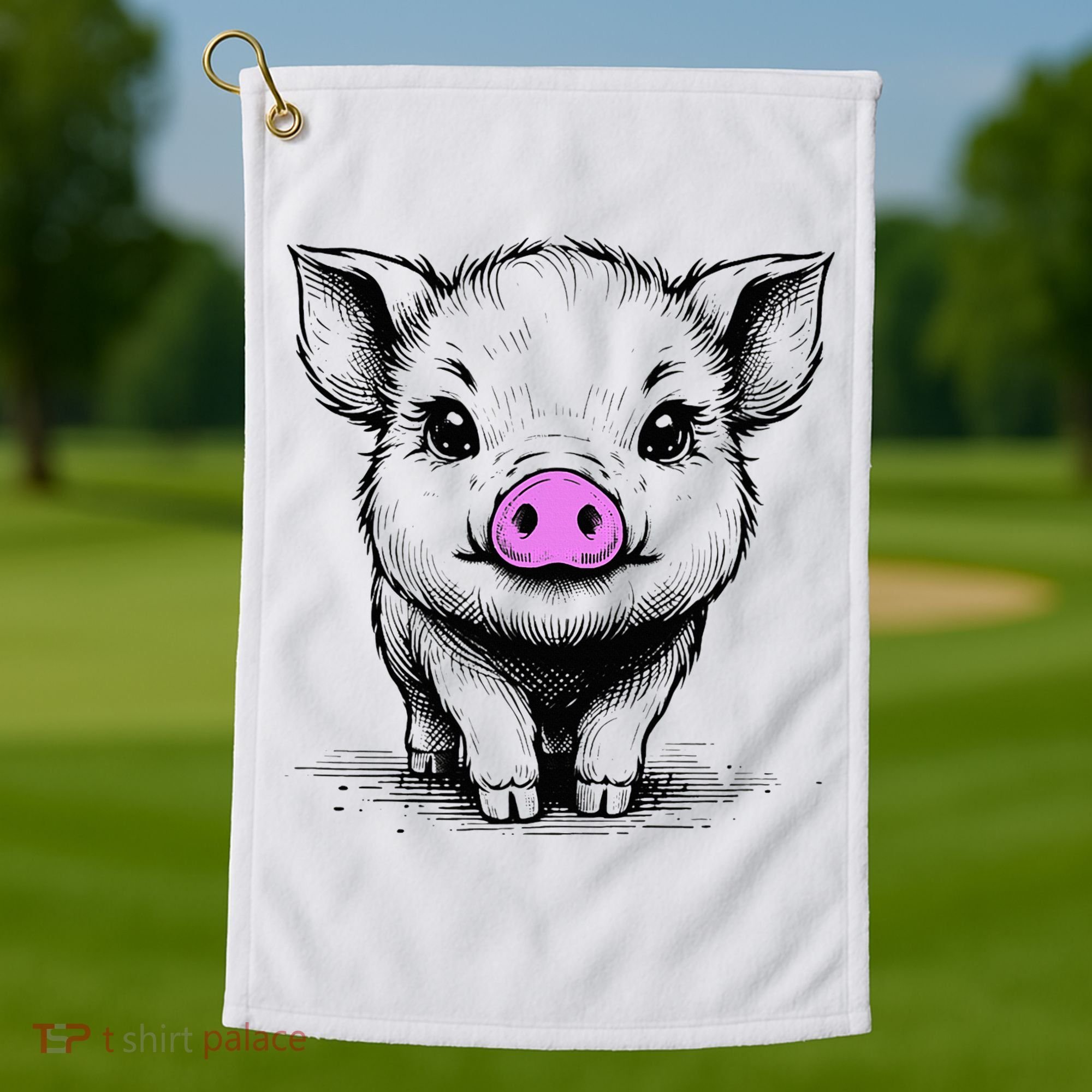 Cute Pig With Nose Drawing Golf Towel