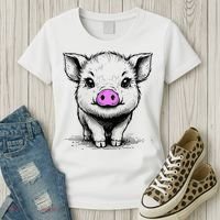 Cute Pig With Nose Drawing Women's T-Shirt thumb 3