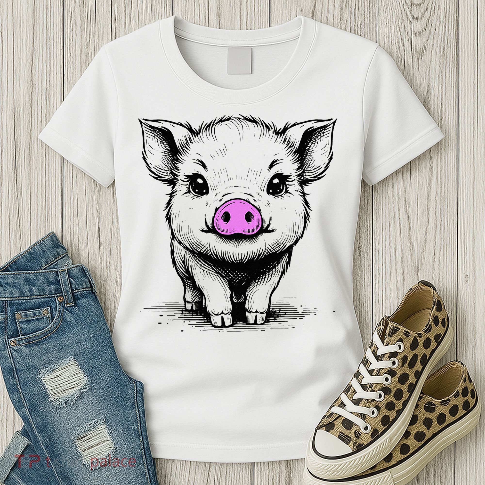 Cute Pig With Nose Drawing Women's T-Shirt
