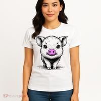 Cute Pig With Nose Drawing Women's T-Shirt thumb 4