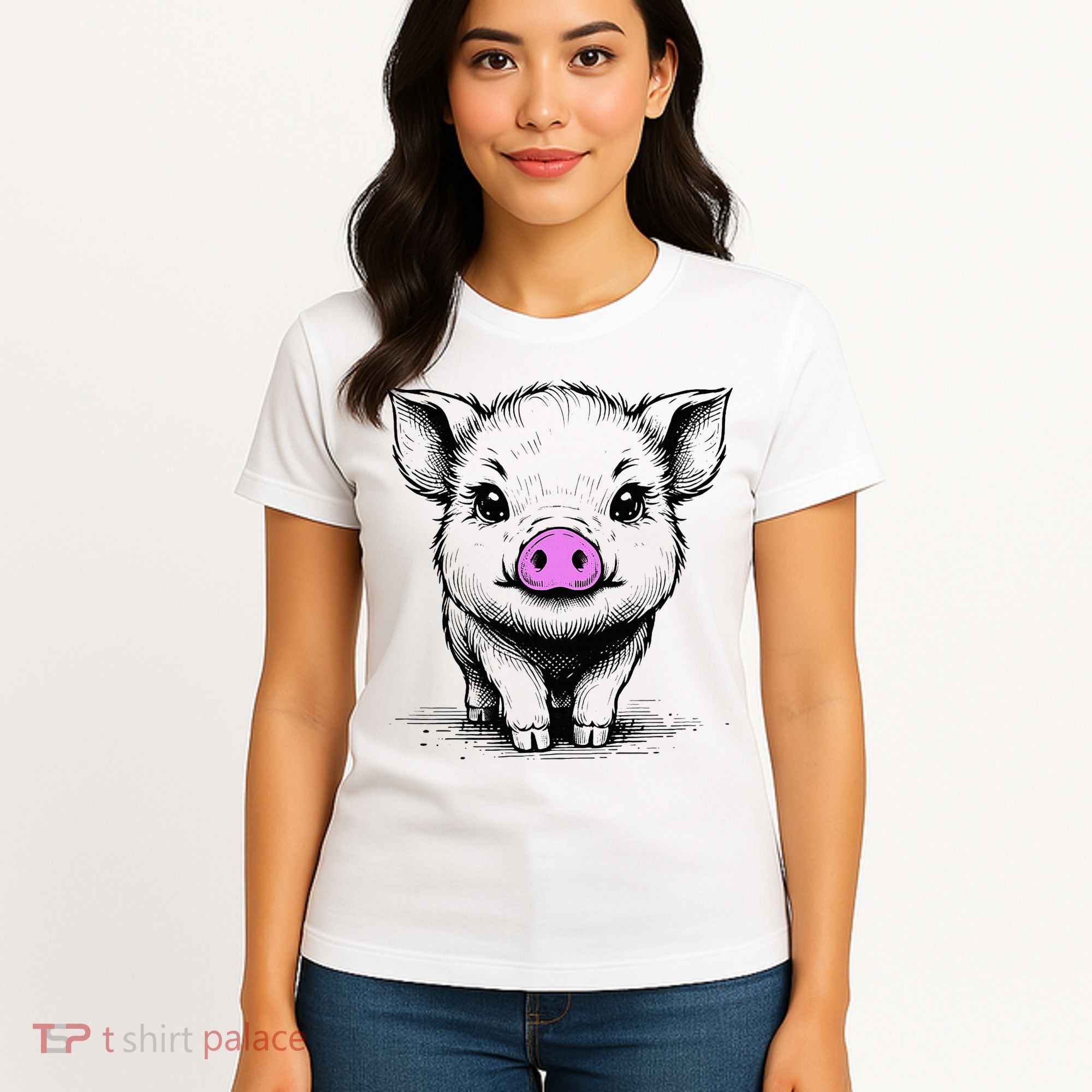 Cute Pig With Nose Drawing Women's T-Shirt
