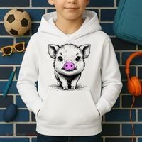 Cute Pig With Nose Drawing Kids Hoodie thumb 2
