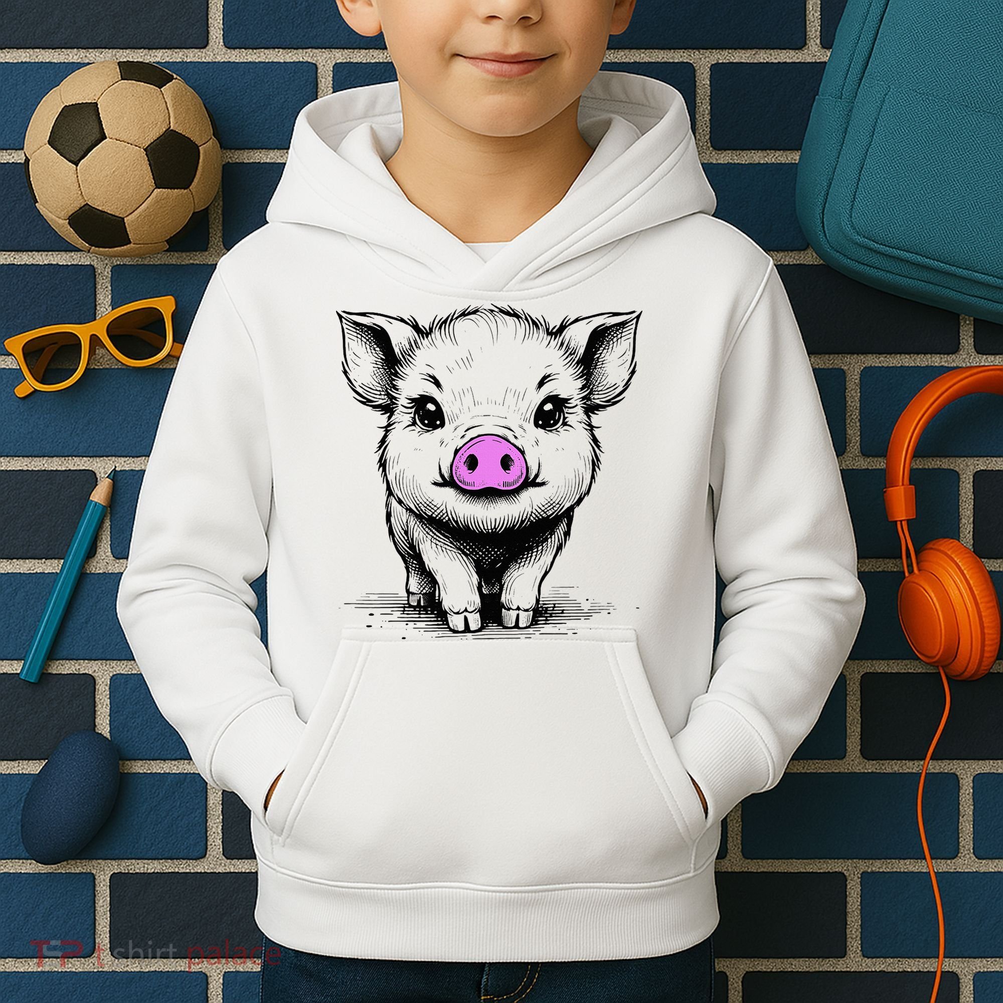 Cute Pig With Nose Drawing Kids Hoodie