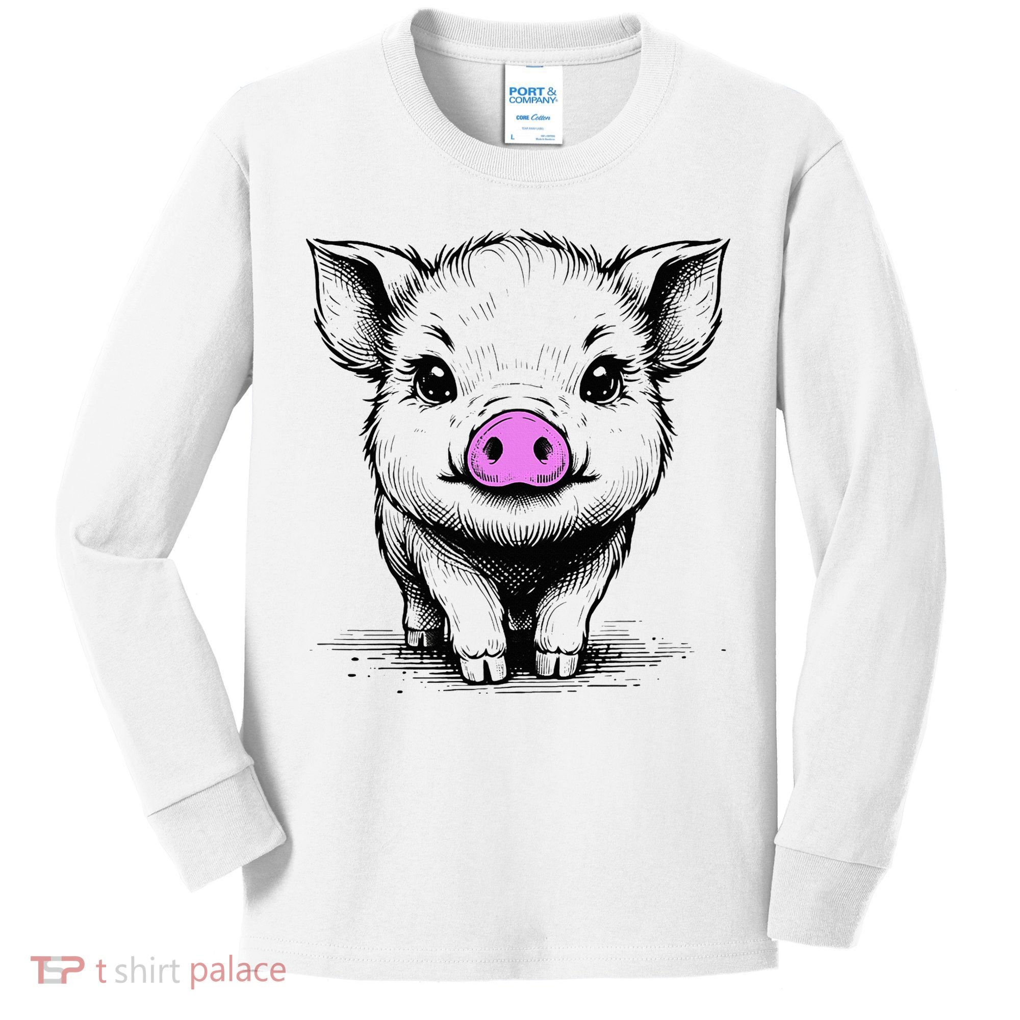 Cute Pig With Nose Drawing Kids Long Sleeve Shirt