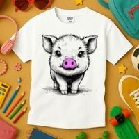 Cute Pig With Nose Drawing Kids T-Shirt thumb 3
