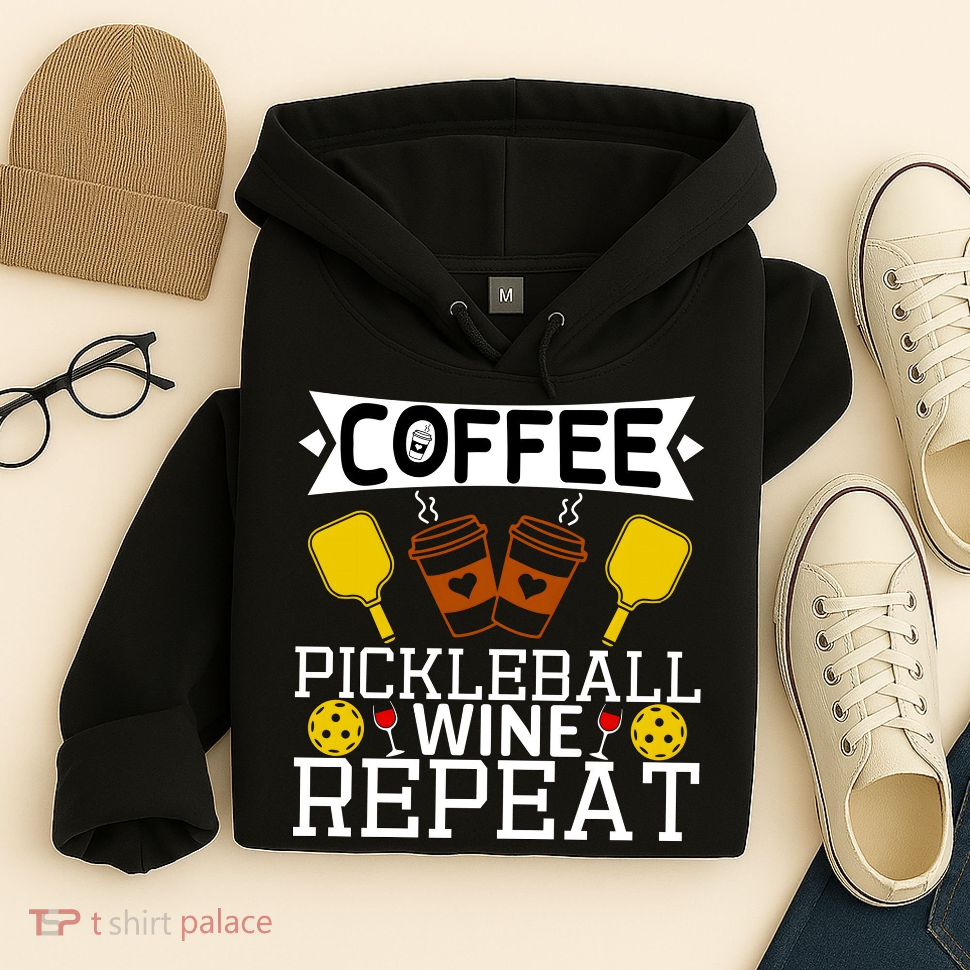 Coffee Pickleball Wine Repeat Hoodie