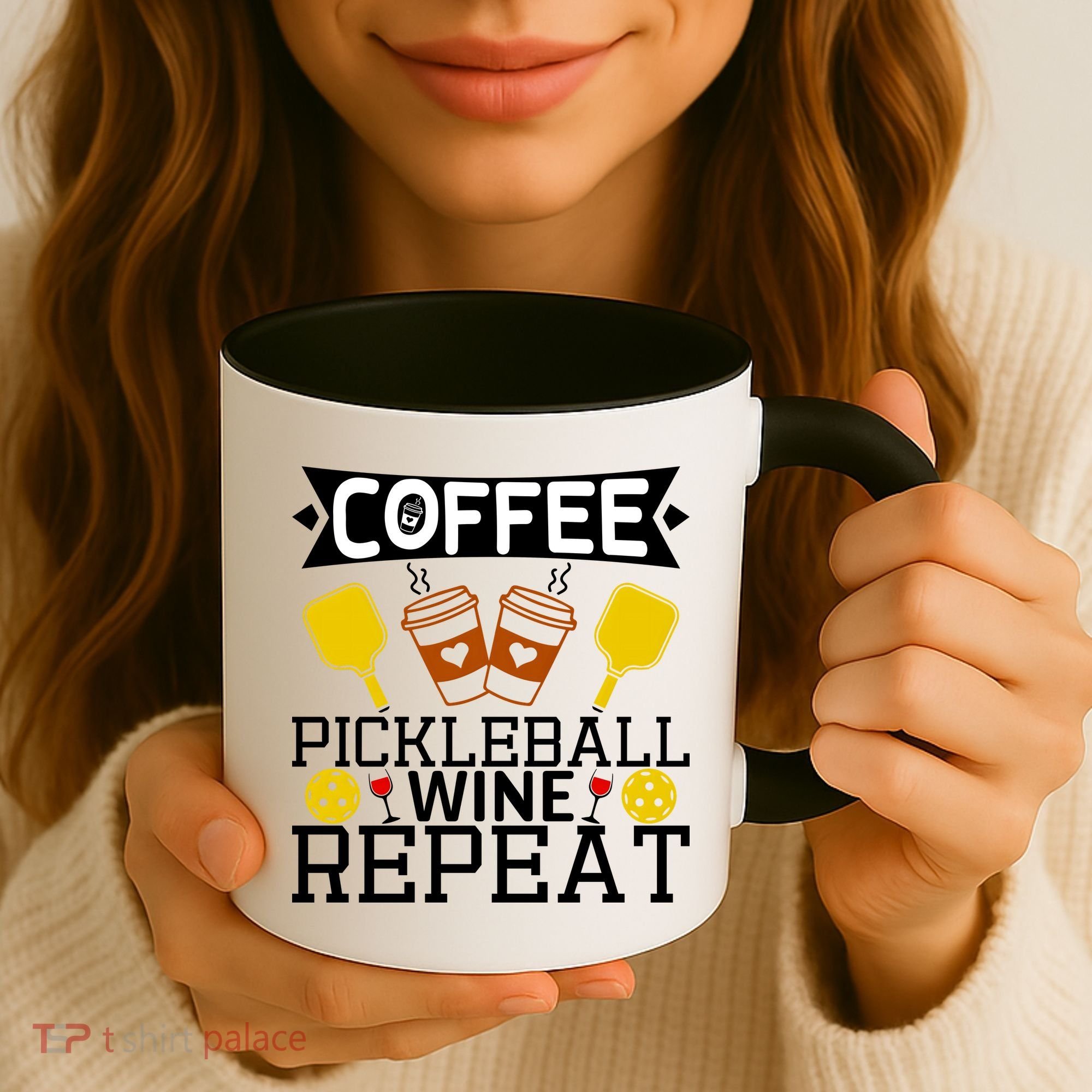 Coffee Pickleball Wine Repeat Coffee Mug