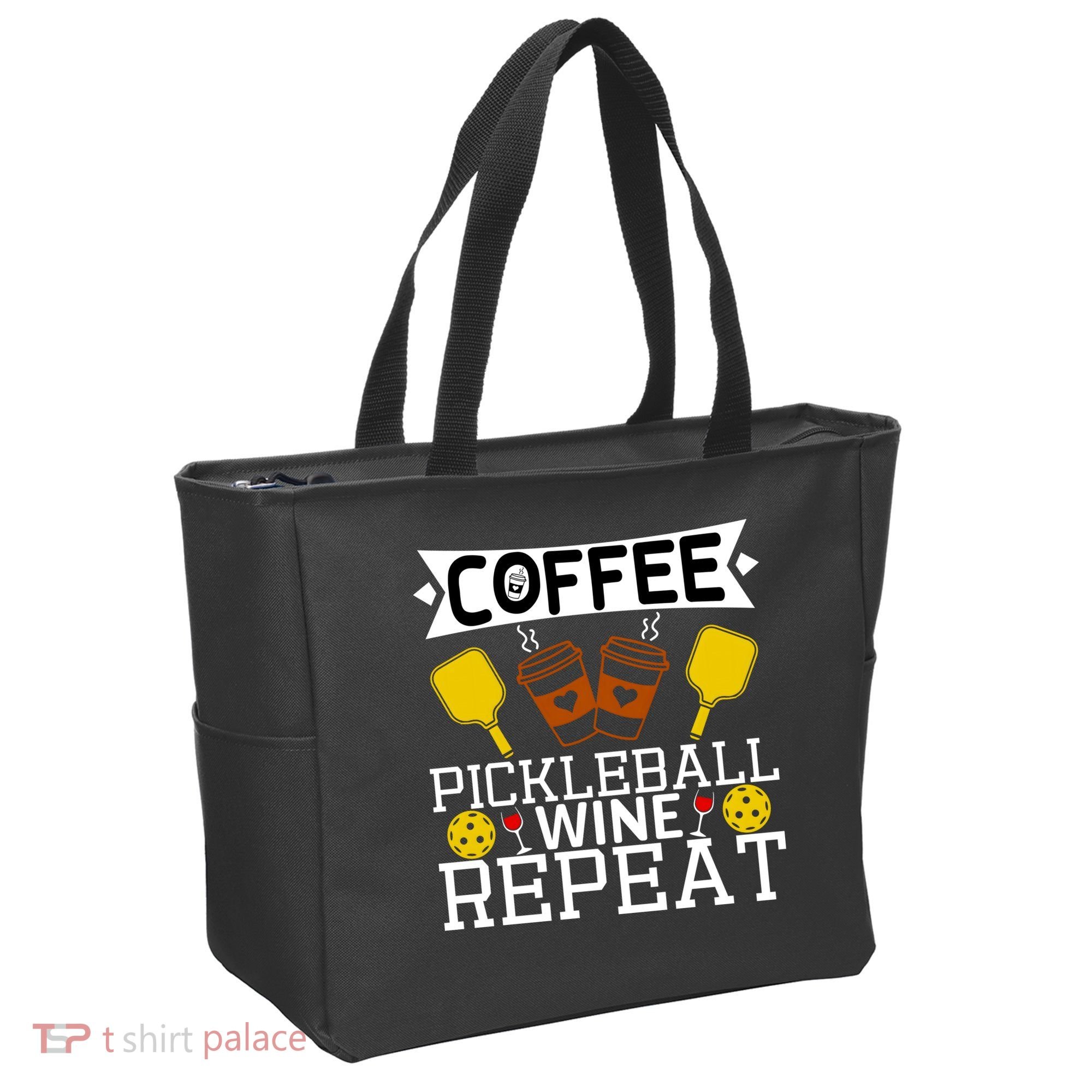 Coffee Pickleball Wine Repeat Tote Bag