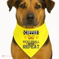 Coffee Pickleball Wine Repeat USA-Made Doggie Bandana thumb 1