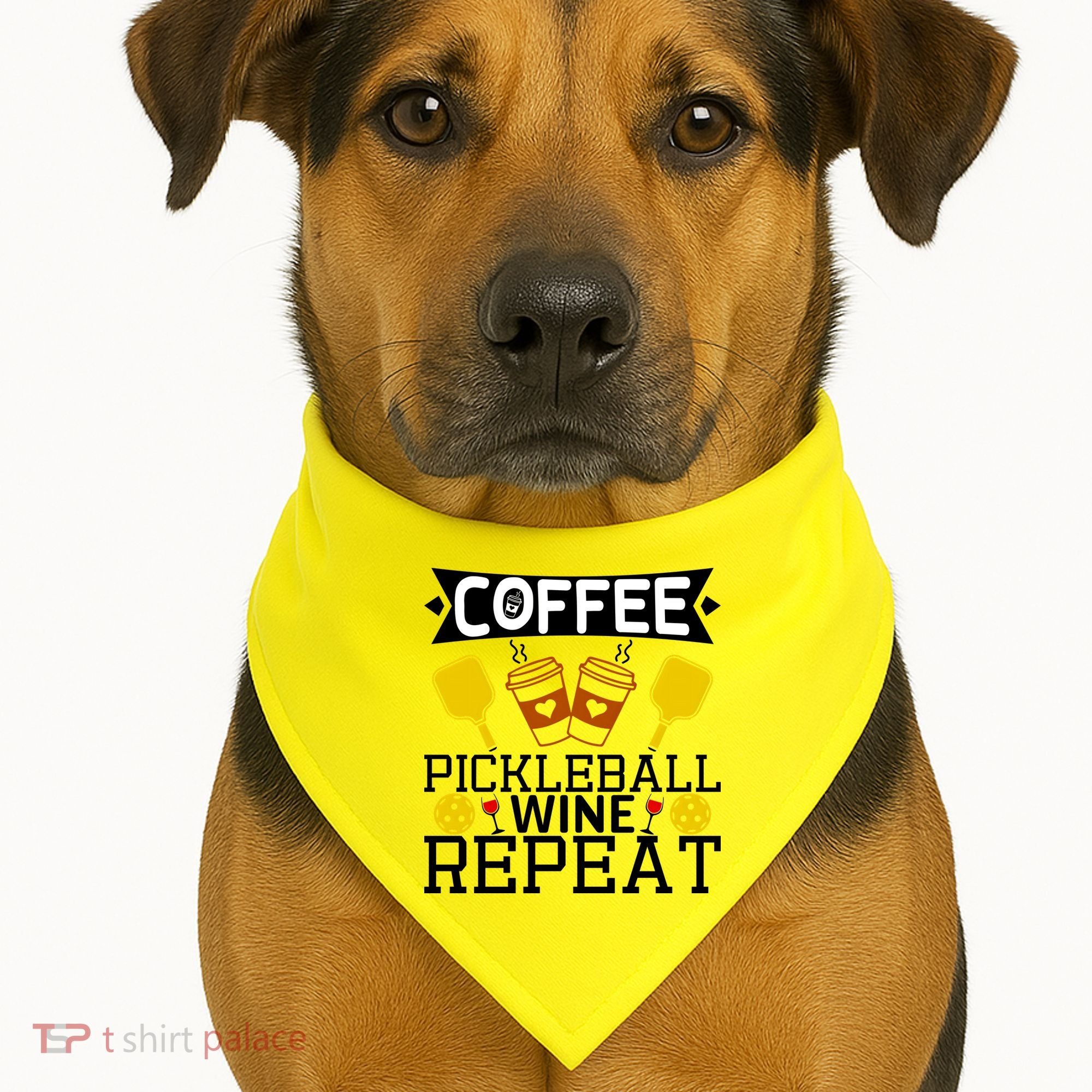 Coffee Pickleball Wine Repeat USA-Made Doggie Bandana