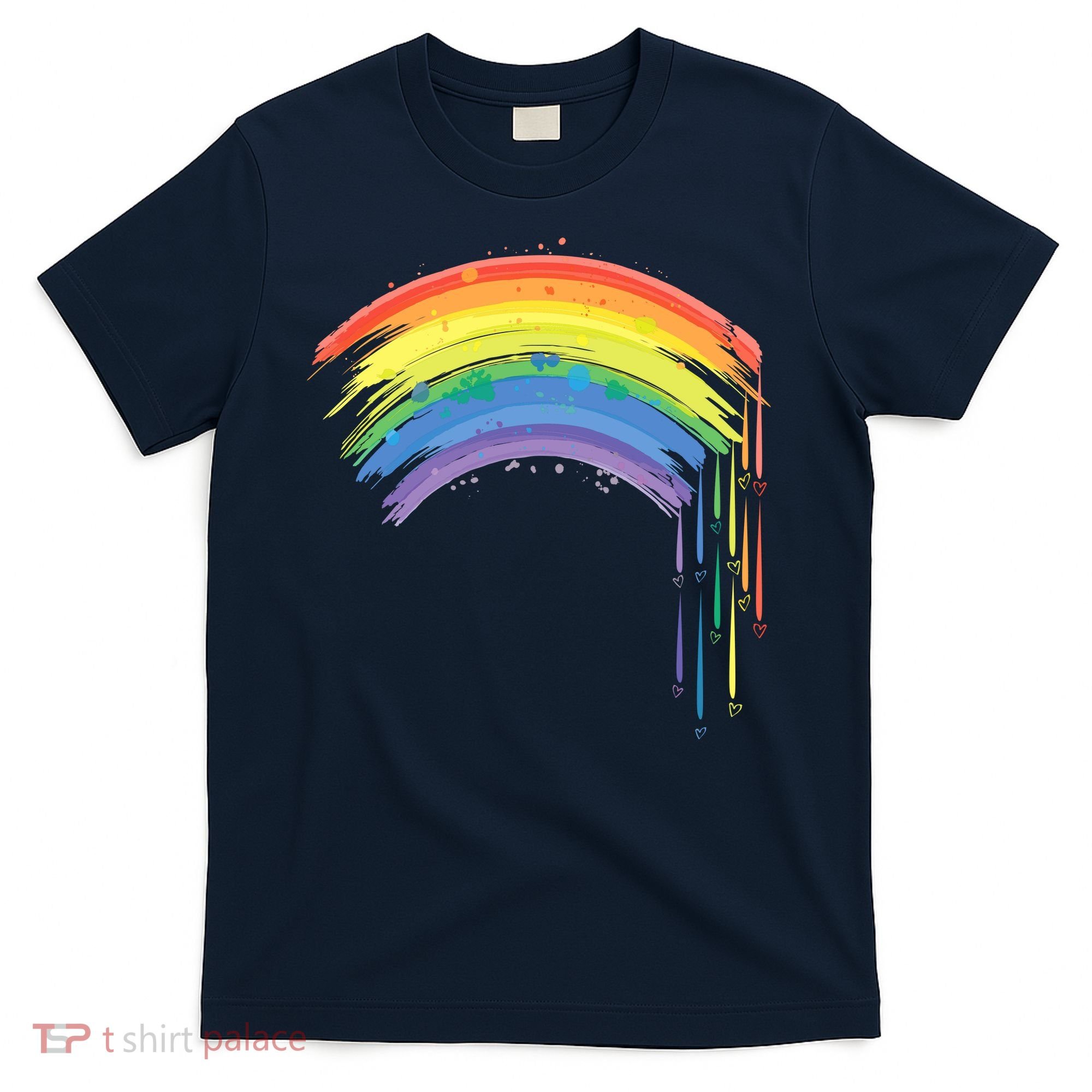 Cute Painted Watercolor Rainbow And Hearts T-Shirt