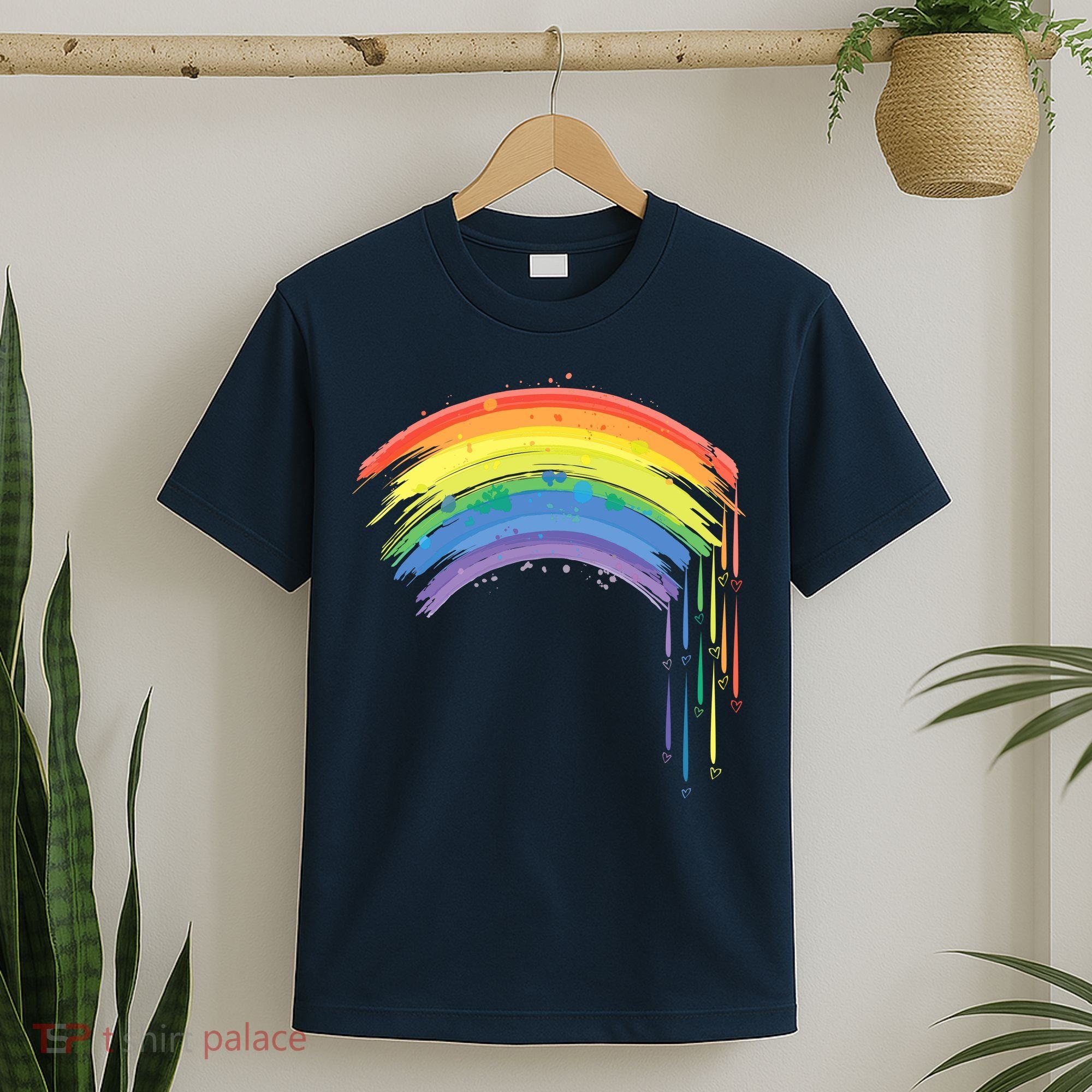 Cute Painted Watercolor Rainbow And Hearts T-Shirt