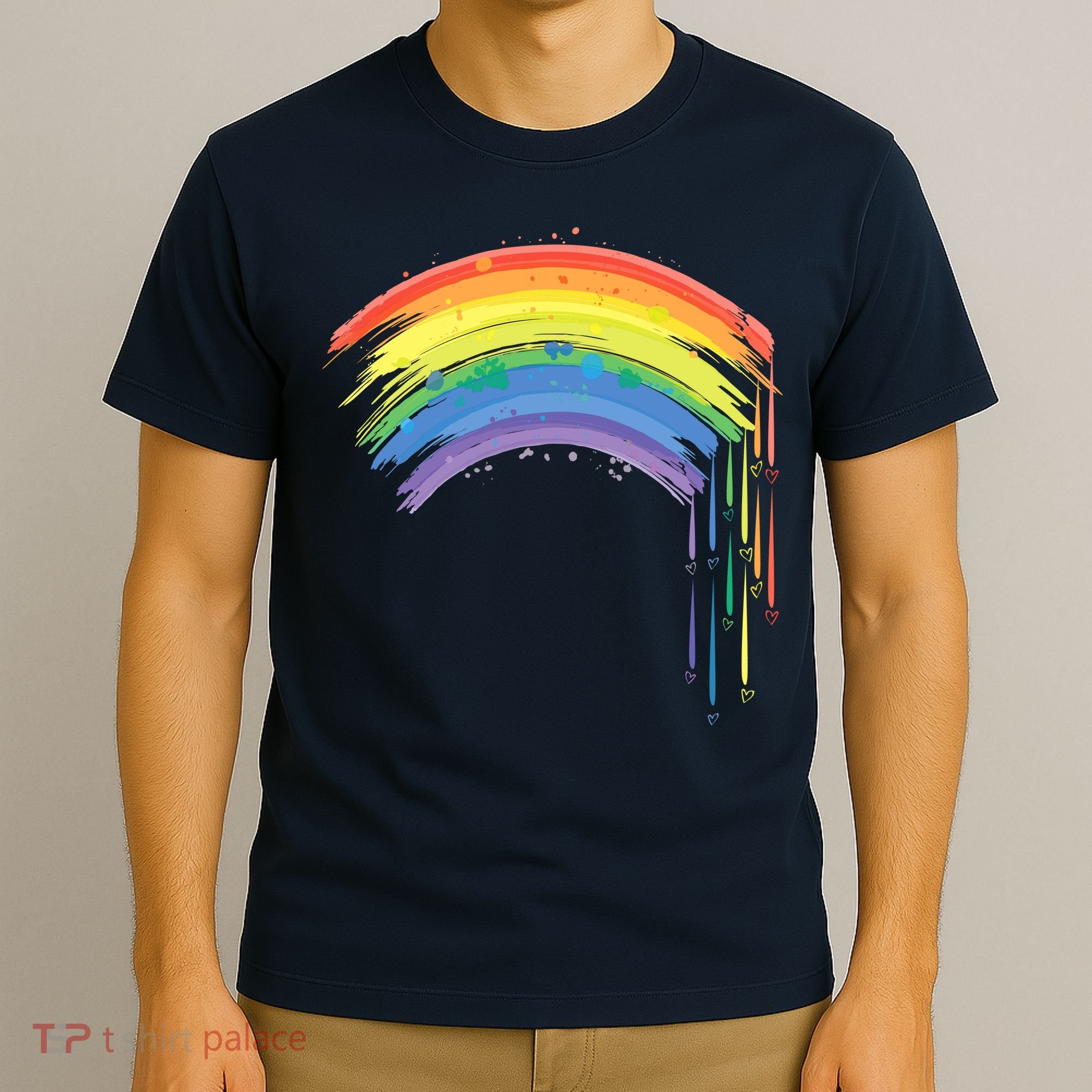 Cute Painted Watercolor Rainbow And Hearts T-Shirt