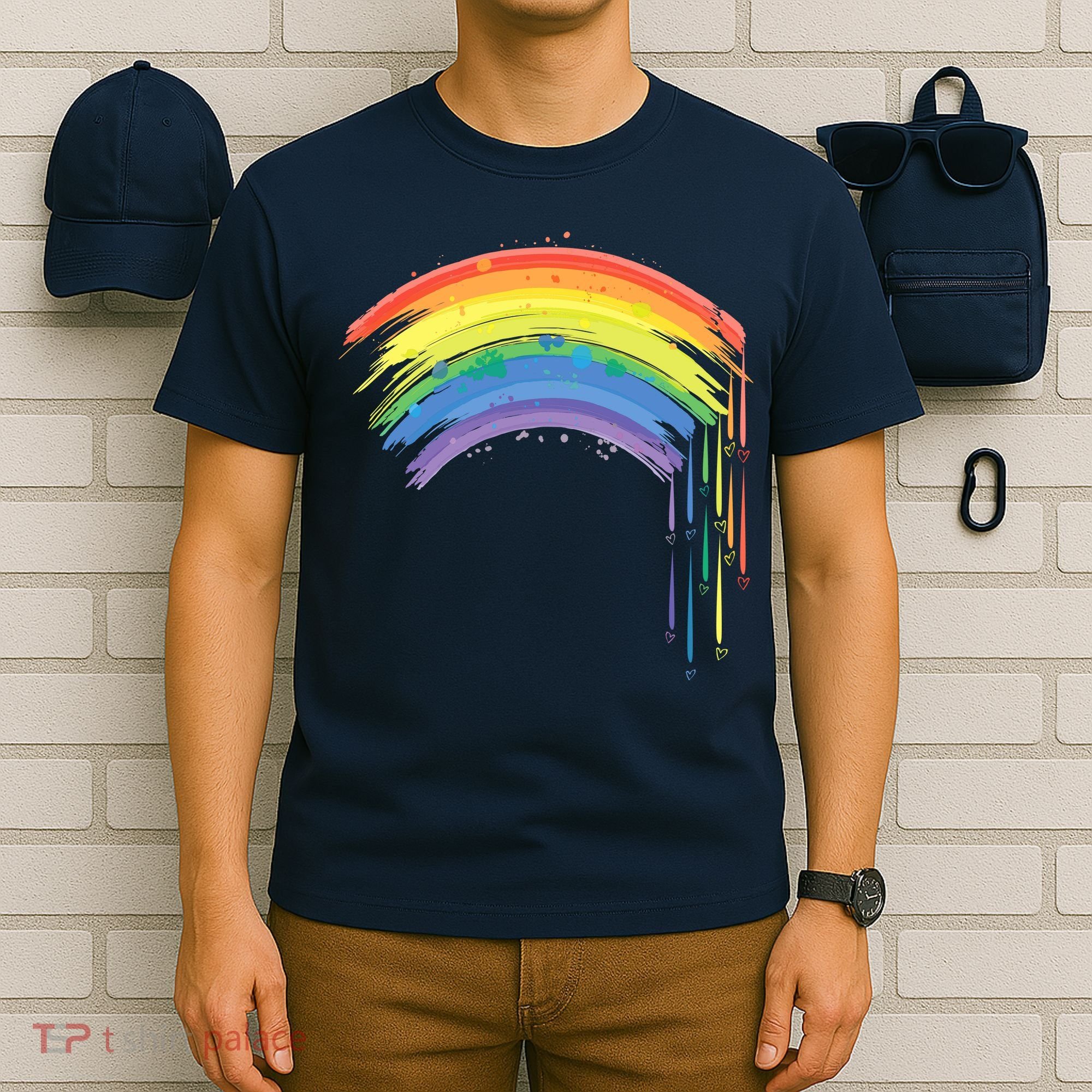 Cute Painted Watercolor Rainbow And Hearts T-Shirt