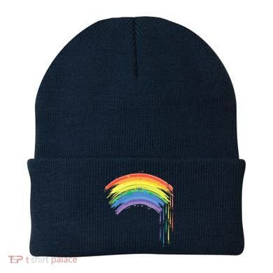 Cute Painted Watercolor Rainbow And Hearts Beanie