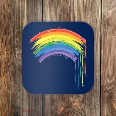 Cute Painted Watercolor Rainbow And Hearts Coaster