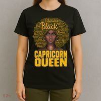 Capricorn Queen Black Woman Natural Hair Afro  Zodiac T-Shirt thumb 4