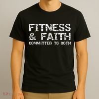 Christian Quote For Men Fitness & Faith Committed To Both T-Shirt thumb 3