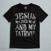 Christian Quote Jesus Loves Me And My Tattoos Tattoo T-Shirt thumb 5