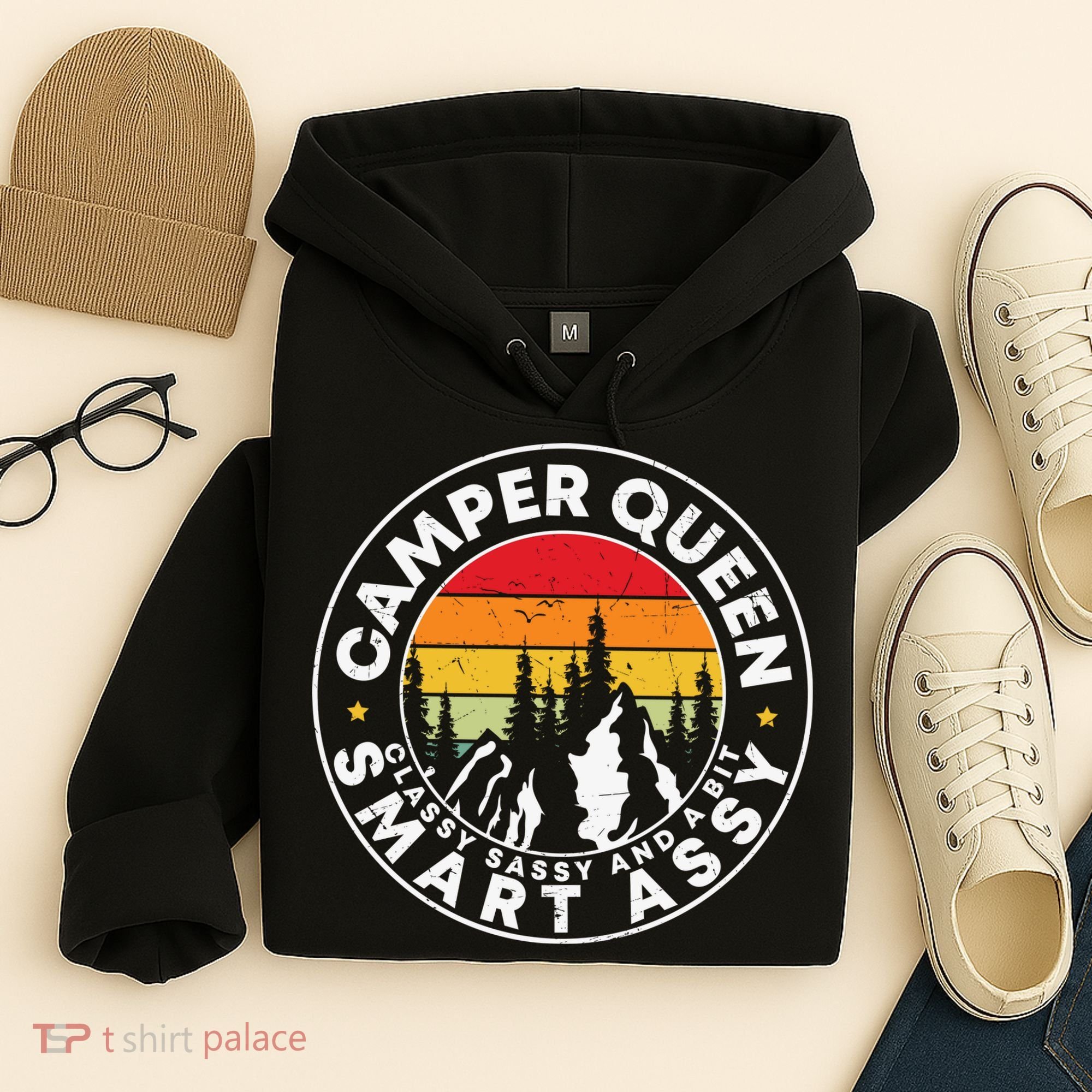 Camper Queen Smart Assy , Classy Sassy And A Bit Logo Camping Hoodie
