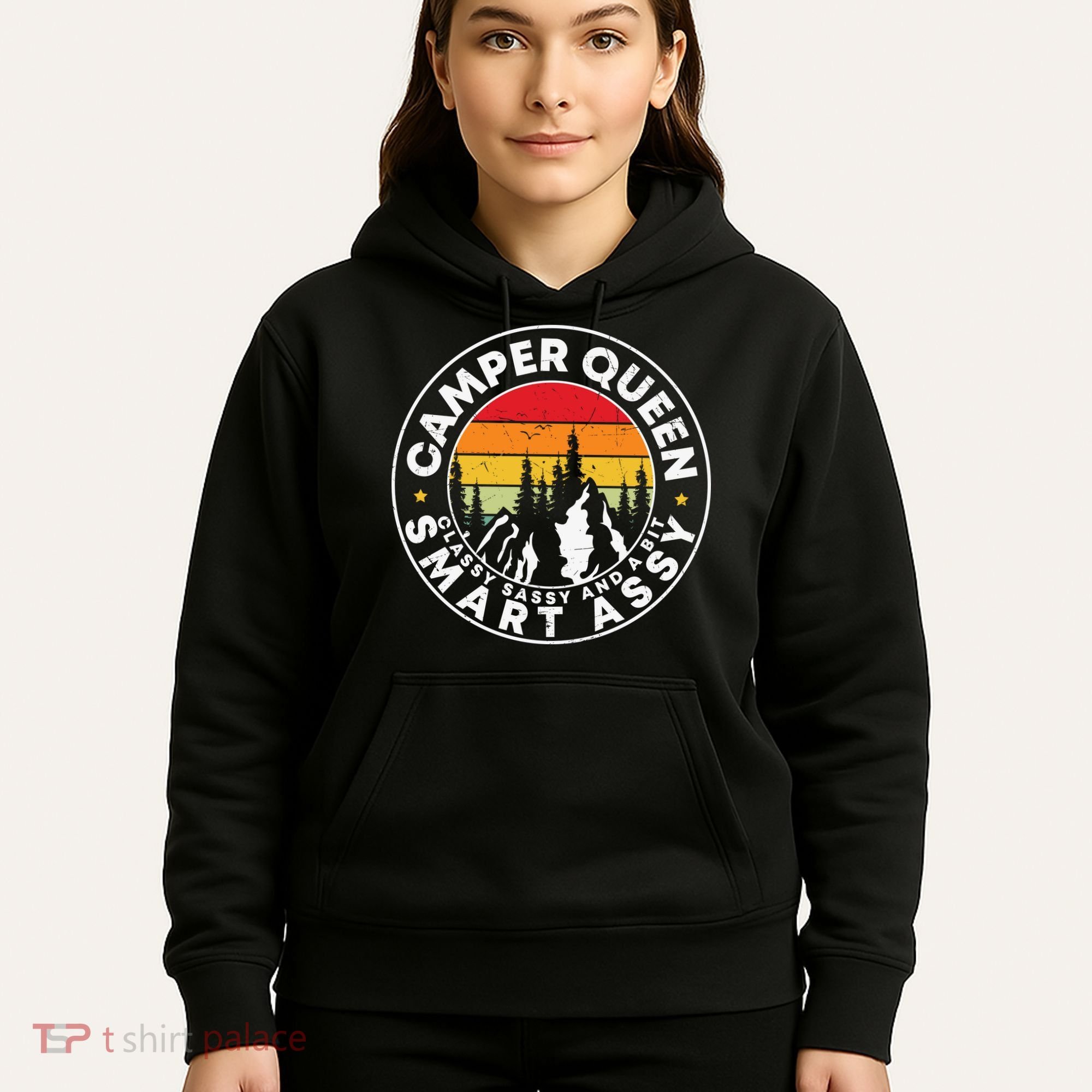 Camper Queen Smart Assy , Classy Sassy And A Bit Logo Camping Hoodie