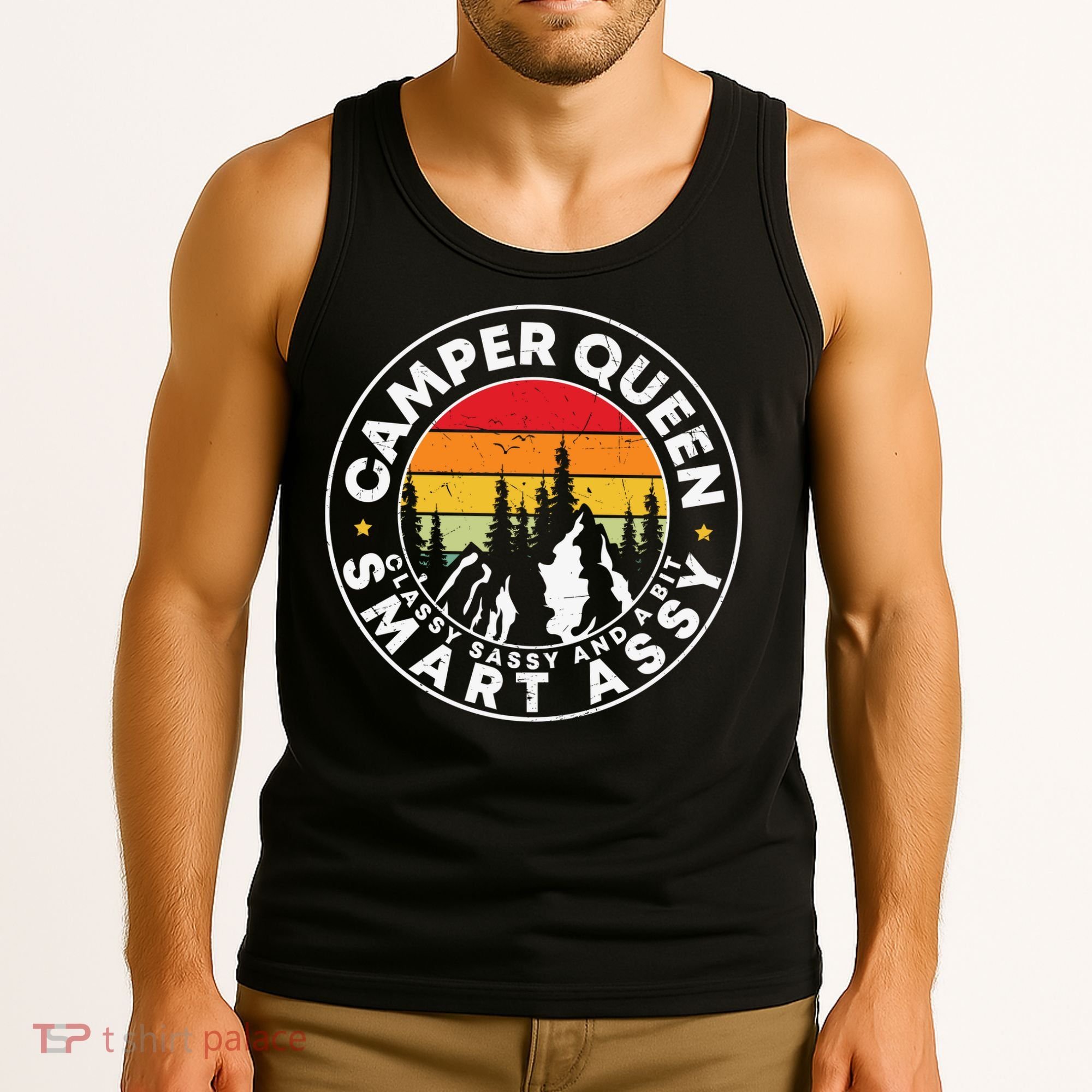 Camper Queen Smart Assy , Classy Sassy And A Bit Logo Camping Tank Top