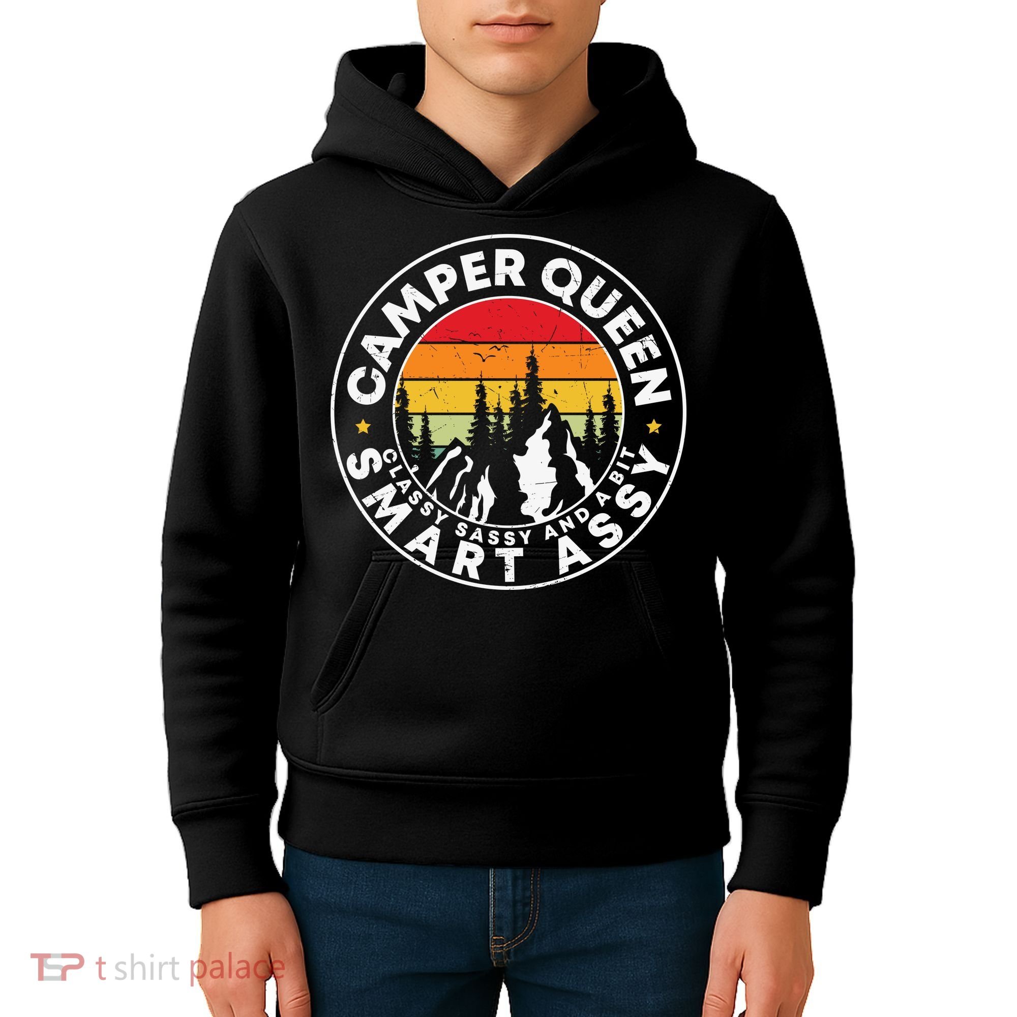 Camper Queen Smart Assy , Classy Sassy And A Bit Logo Camping Kids Hoodie