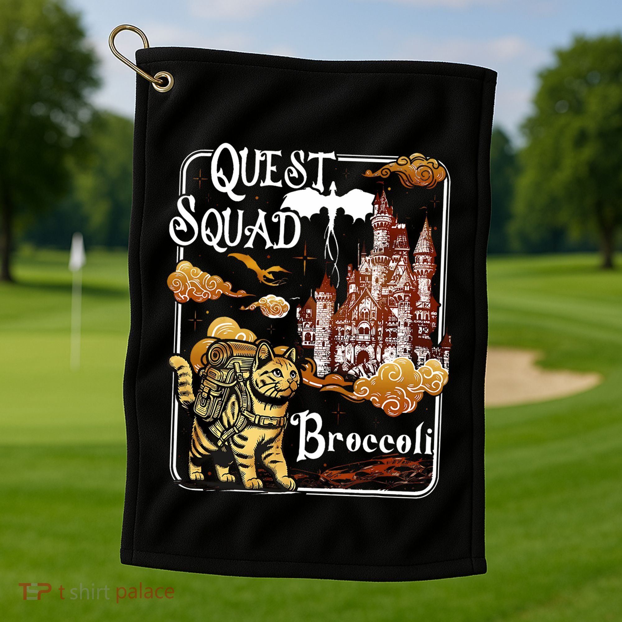 Cat Quest Squad Broccoli Golf Towel
