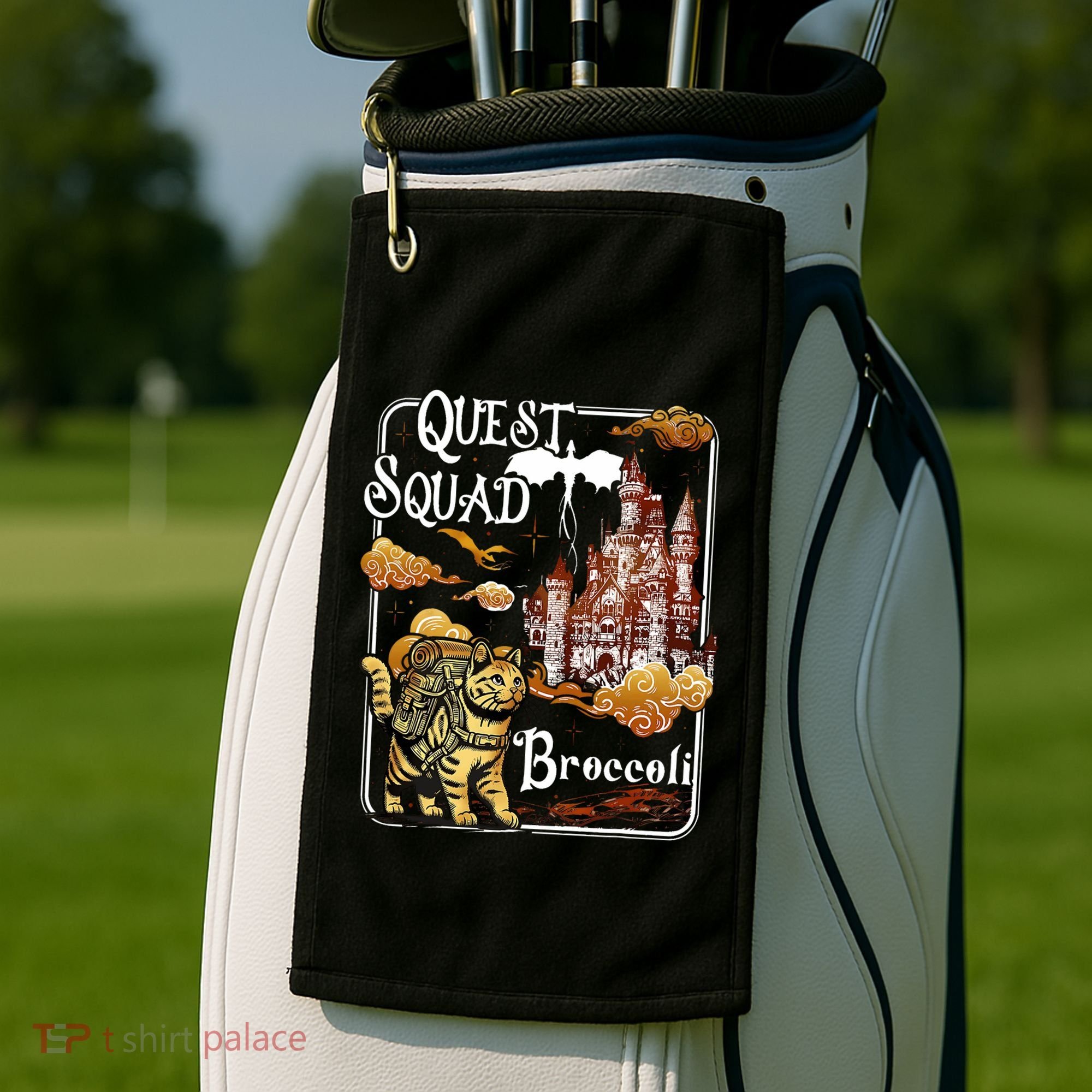 Cat Quest Squad Broccoli Golf Towel