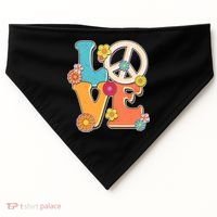 Cute Retro 1960s Flower Power Love Peace USA-Made Doggie Bandana thumb 0