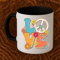 Cute Retro 1960s Flower Power Love Peace Coffee Mug thumb 2