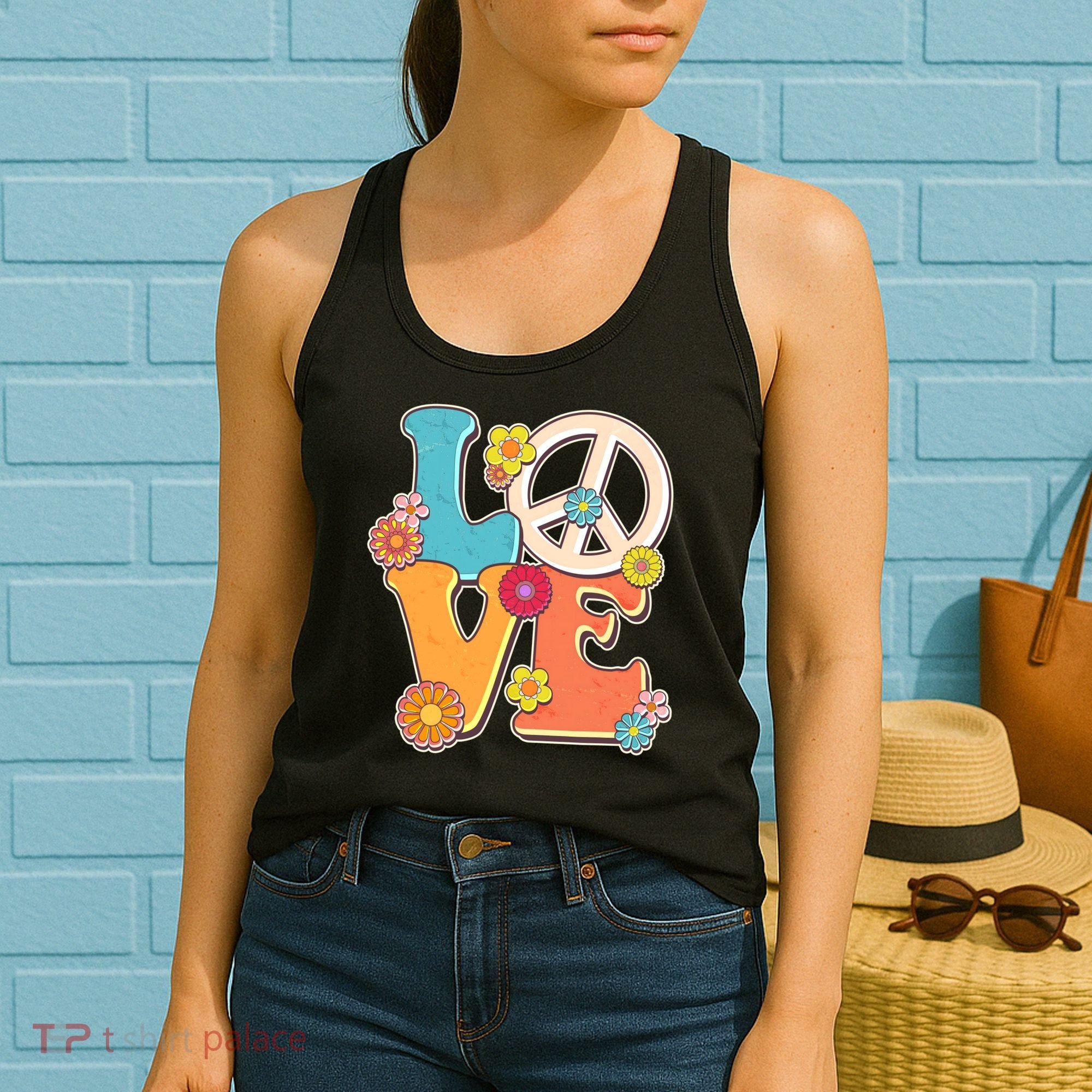 Cute Retro 1960s Flower Power Love Peace Women's Tank Top