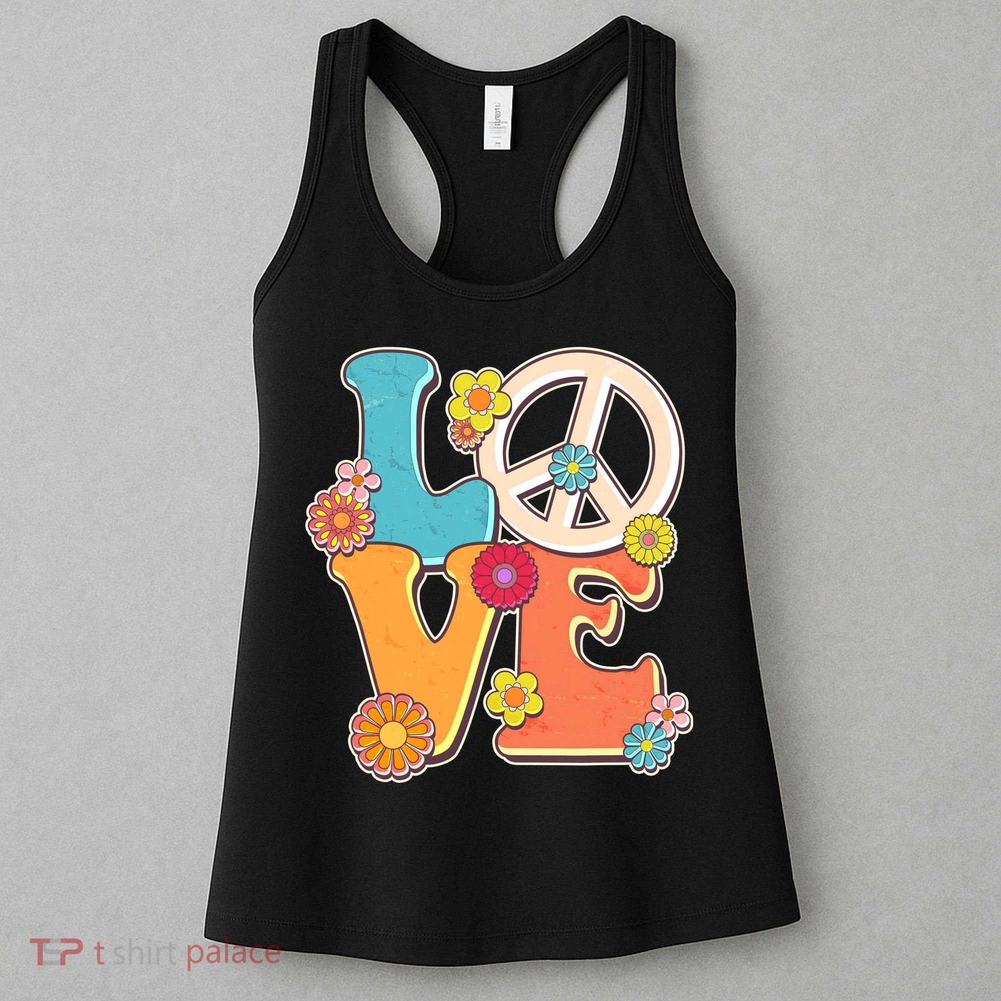 Cute Retro 1960s Flower Power Love Peace Women's Tank Top