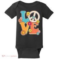 Cute Retro 1960s Flower Power Love Peace Baby Bodysuit thumb 0