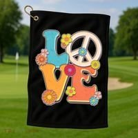 Cute Retro 1960s Flower Power Love Peace Golf Towel thumb 1